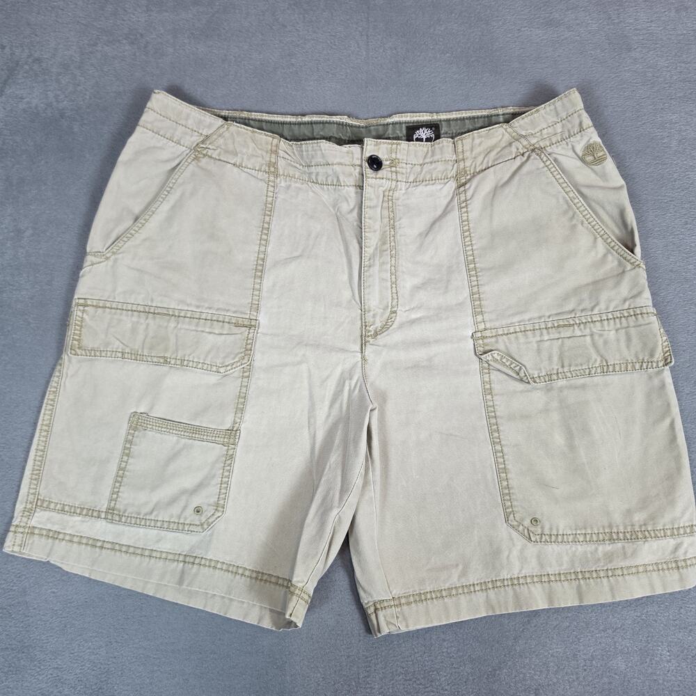 Timberland Men's Cargo Shorts Size 38 Beige 100% Cotton Outdoor Utility Casual